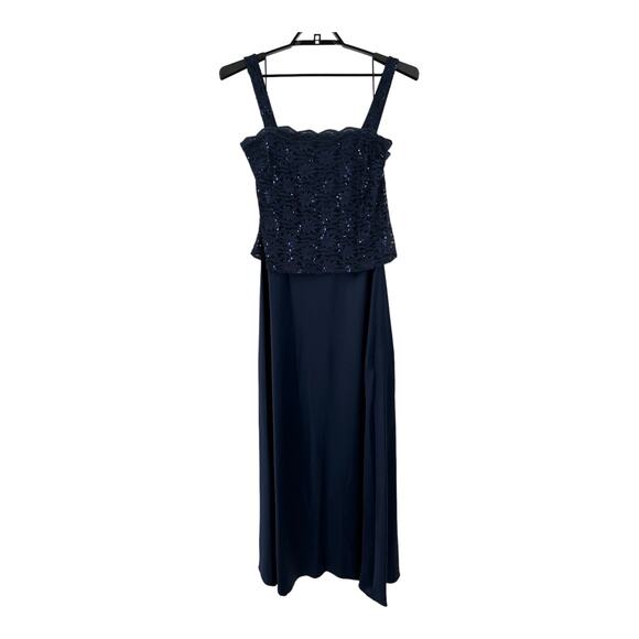 Alex Evenings dress navy blue lace sequin sleeveless satin size 18 - Picture 2 of 8